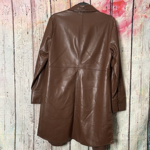 Chicos Mill Chocolate Brown Faux Leather Shacket Jacket Shirt Dress M/L (size 1) - Picture 2 of 12